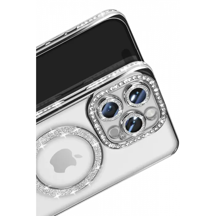 Newface iPhone 16 Pro Max Kılıf Joke Simli Magneticsafe Kılıf - Gümüş