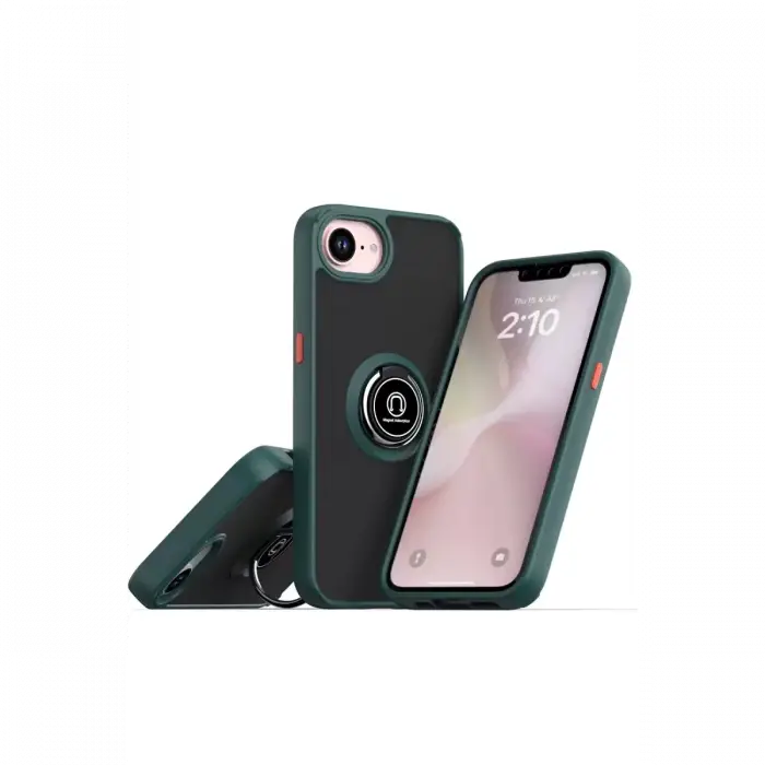 Newface Apple iPhone 16E Kılıf Montreal Yüzüklü Silikon Kapak - Yeşil