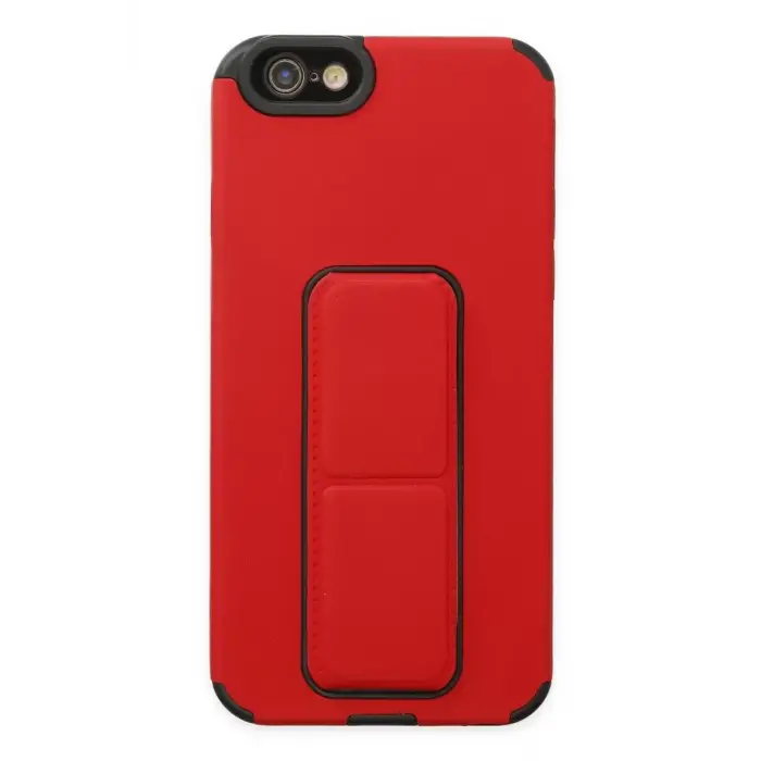 Newface Apple iPhone 6 Kılıf Mega Standlı Silikon - Kırmızı