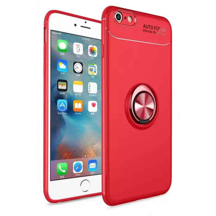 Newface Apple iPhone 6 Kılıf Range Yüzüklü Silikon - Kırmızı