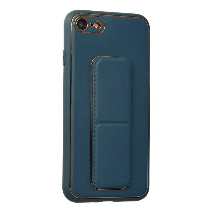 Newface Apple iPhone 7 Kılıf Coco Deri Standlı Kapak - Mavi