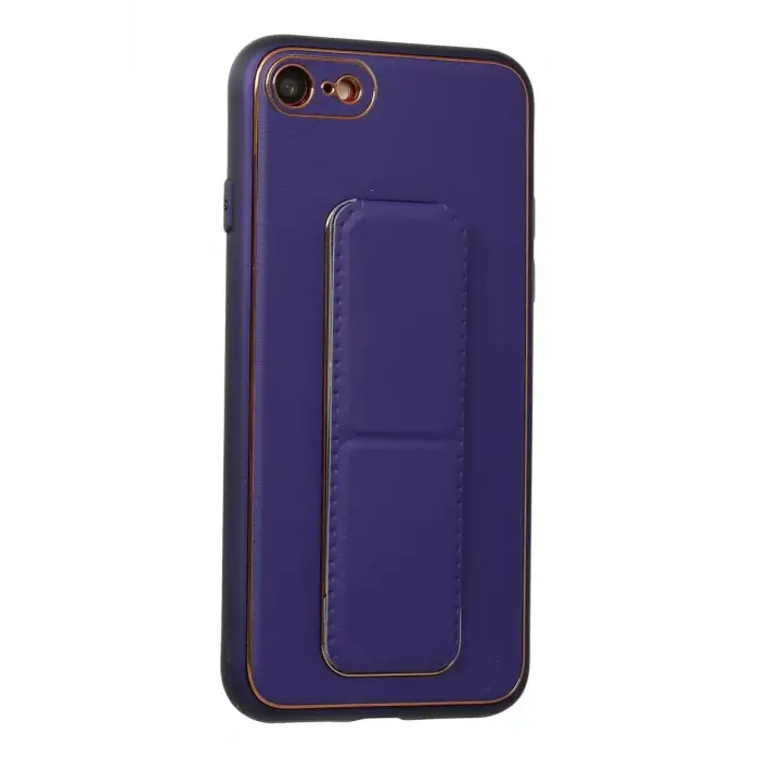 Newface Apple iPhone 7 Kılıf Coco Deri Standlı Kapak - Mor