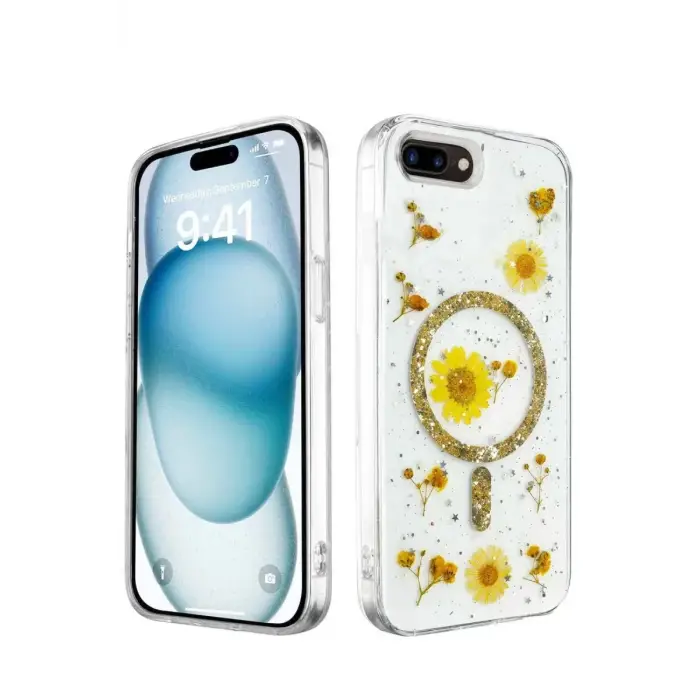 Newface Apple iPhone 7 Kılıf Daisy Simli Magsafe Kapak - Gold