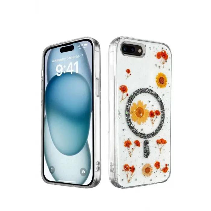 Newface Apple iPhone 7 Kılıf Daisy Simli Magsafe Kapak - Siyah