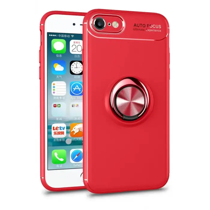 Newface Apple iPhone 7 Kılıf Range Yüzüklü Silikon - Kırmızı