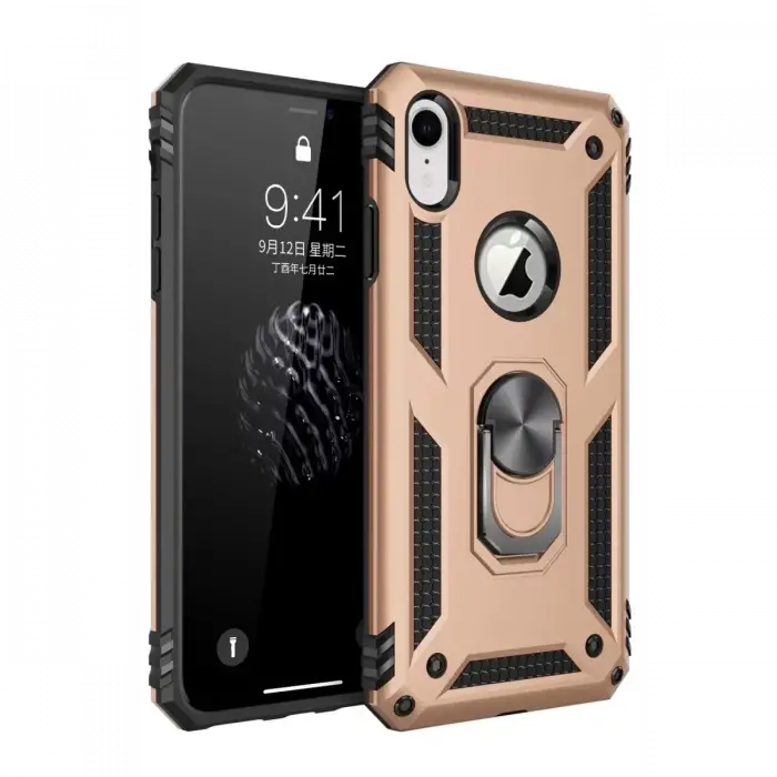 Newface iPhone XR Kılıf Sofya Yüzüklü Silikon Kapak - Gold