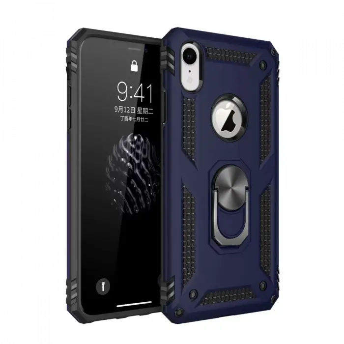 Newface iPhone XR Kılıf Sofya Yüzüklü Silikon Kapak - Lacivert