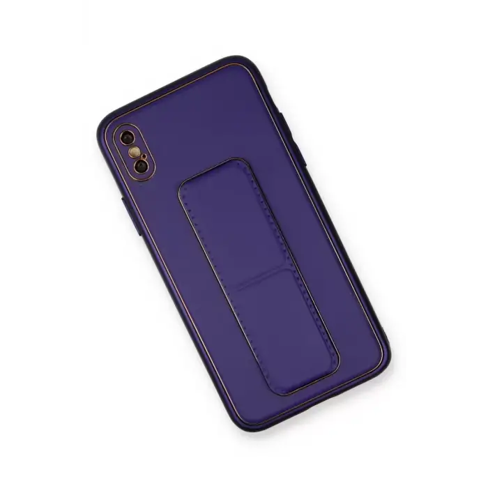 Newface Apple iPhone XS Max Kılıf Coco Deri Standlı Kapak - Mor