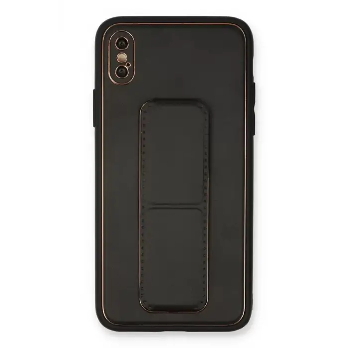 Newface Apple iPhone XS Max Kılıf Coco Deri Standlı Kapak - Siyah