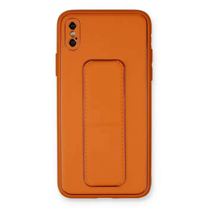 Newface Apple iPhone XS Max Kılıf Coco Deri Standlı Kapak - Turuncu