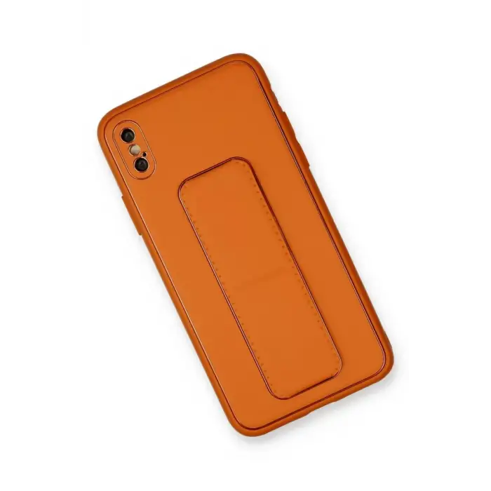 Newface Apple iPhone XS Max Kılıf Coco Deri Standlı Kapak - Turuncu