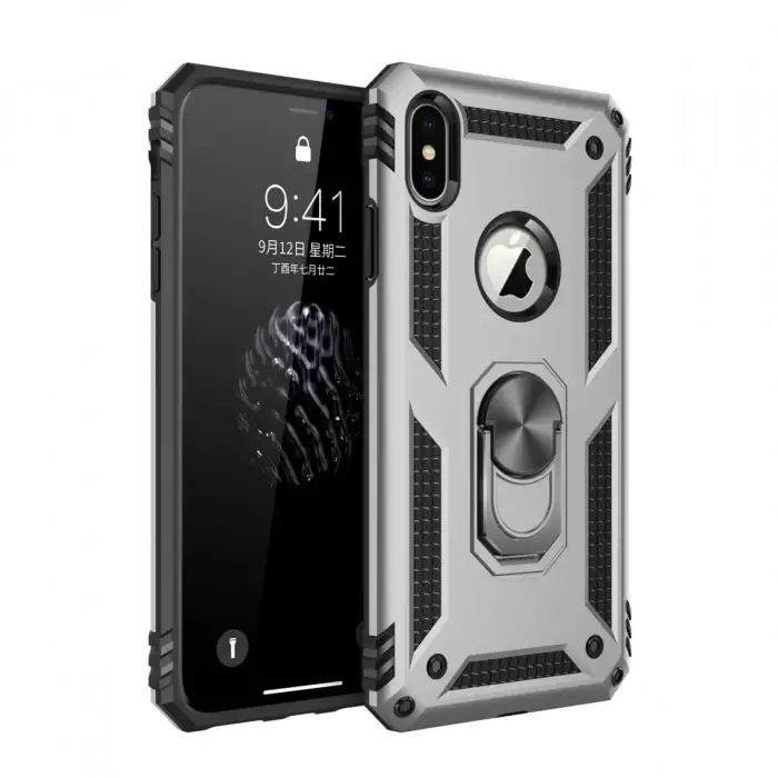 Newface Apple iPhone XS Max Kılıf Sofya Yüzüklü Silikon Kapak - Gümüş