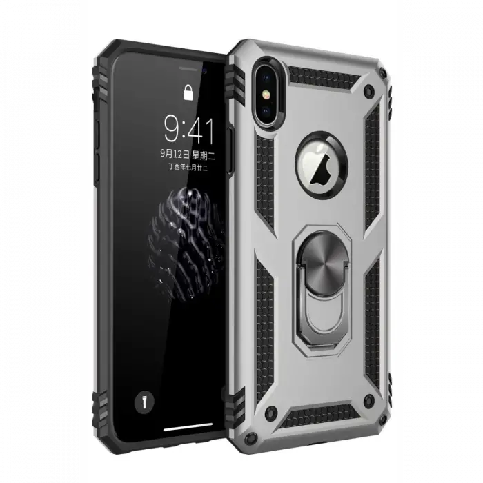 Newface iPhone XS Max Kılıf Sofya Yüzüklü Silikon Kapak - Gümüş