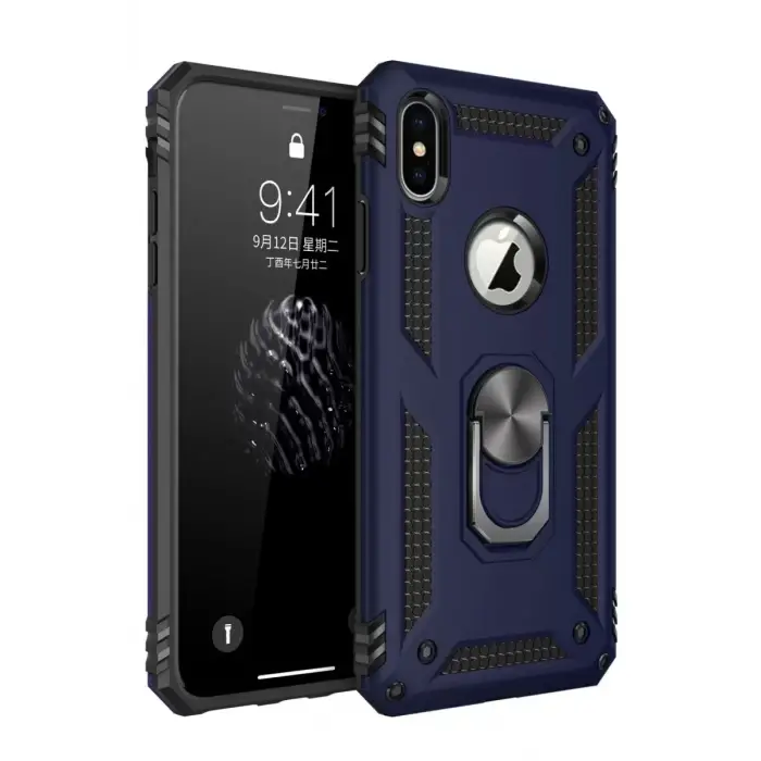 Newface Apple iPhone XS Max Kılıf Sofya Yüzüklü Silikon Kapak - Lacivert