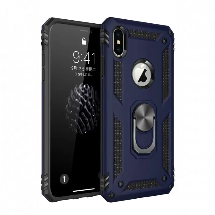 Newface iPhone XS Max Kılıf Sofya Yüzüklü Silikon Kapak - Lacivert