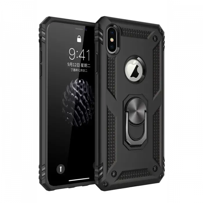 Newface iPhone XS Max Kılıf Sofya Yüzüklü Silikon Kapak - Siyah