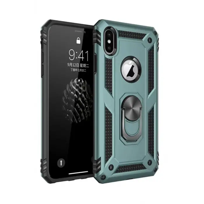 Newface Apple iPhone XS Max Kılıf Sofya Yüzüklü Silikon Kapak - Yeşil