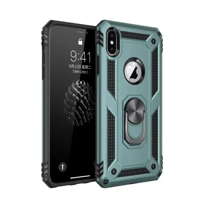 Newface Apple iPhone XS Max Kılıf Sofya Yüzüklü Silikon Kapak - Yeşil