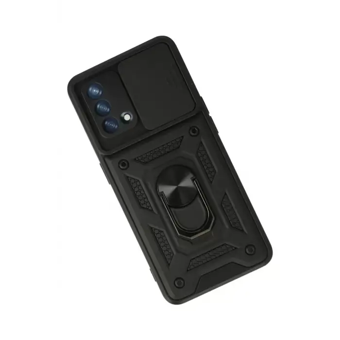 Newface Oppo A74 4G Kılıf Pars Lens Yüzüklü Silikon - Siyah