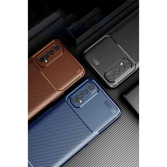 Newface Realme 7 Kılıf Auto Focus Karbon Kapak - Siyah