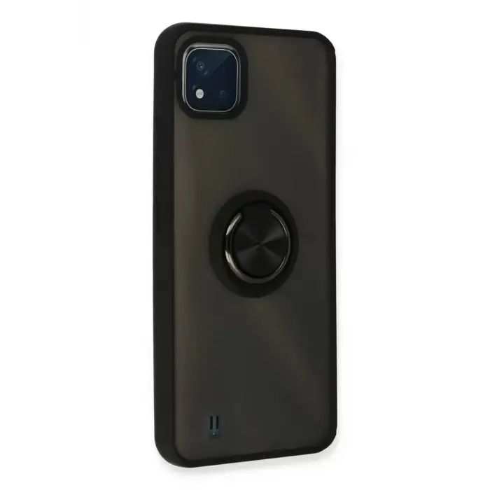 Newface Realme C11 2021 Kılıf Montreal Yüzüklü Silikon Kapak - Siyah