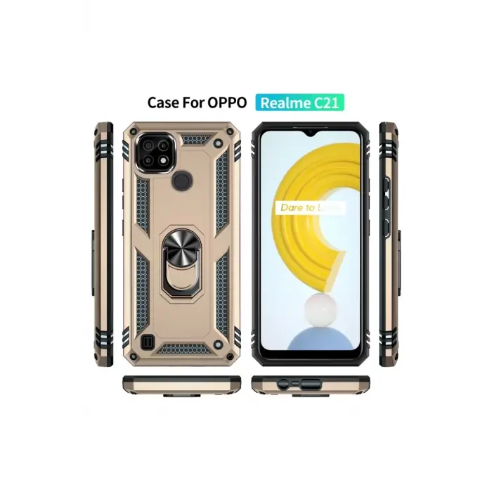 Newface Realme C21 Kılıf Sofya Yüzüklü Silikon Kapak - Gold