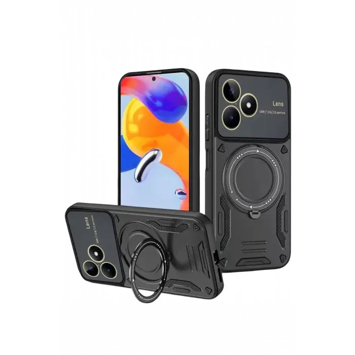 Newface Realme C53 Kılıf Joy Lens Standlı Kapak - Siyah