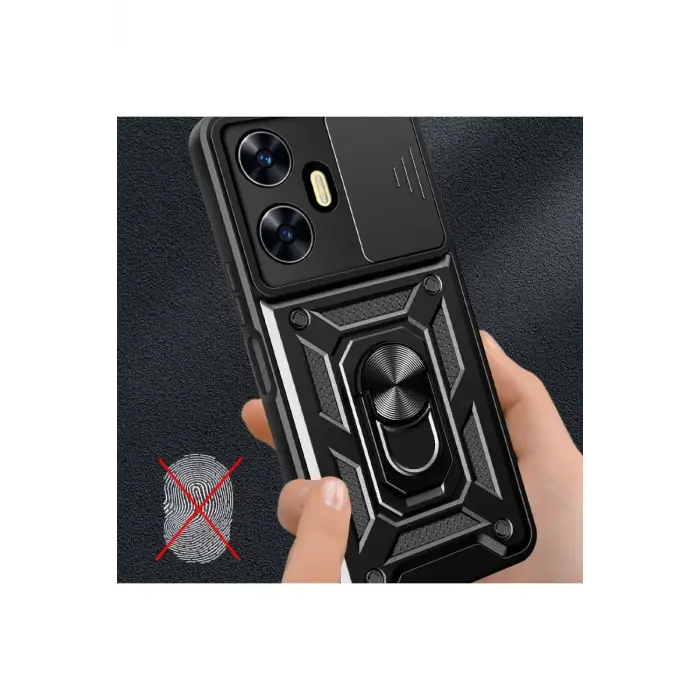 Newface Realme C55 Kılıf Pars Lens Yüzüklü Silikon - Yeşil
