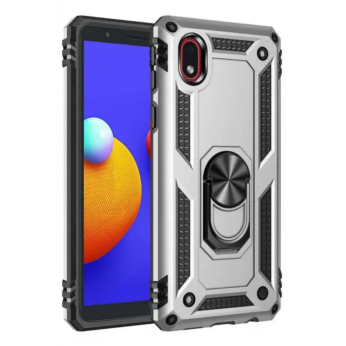 Newface Samsung Galaxy A01 Core Kılıf Sofya Yüzüklü Silikon Kapak - Gümüş