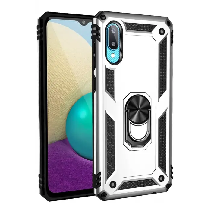Newface Samsung Galaxy A02 Kılıf Sofya Yüzüklü Silikon Kapak - Gümüş