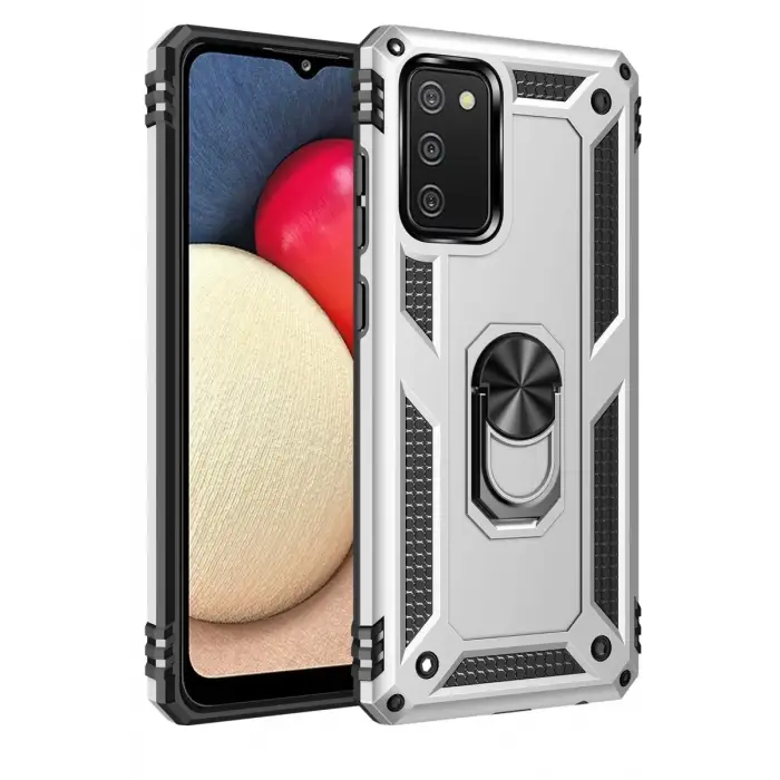 Newface Samsung Galaxy A02S Kılıf Sofya Yüzüklü Silikon Kapak - Gümüş