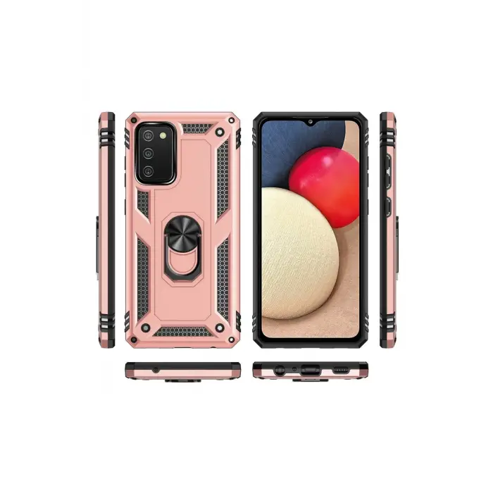 Newface Samsung Galaxy A02S Kılıf Sofya Yüzüklü Silikon Kapak - Rose