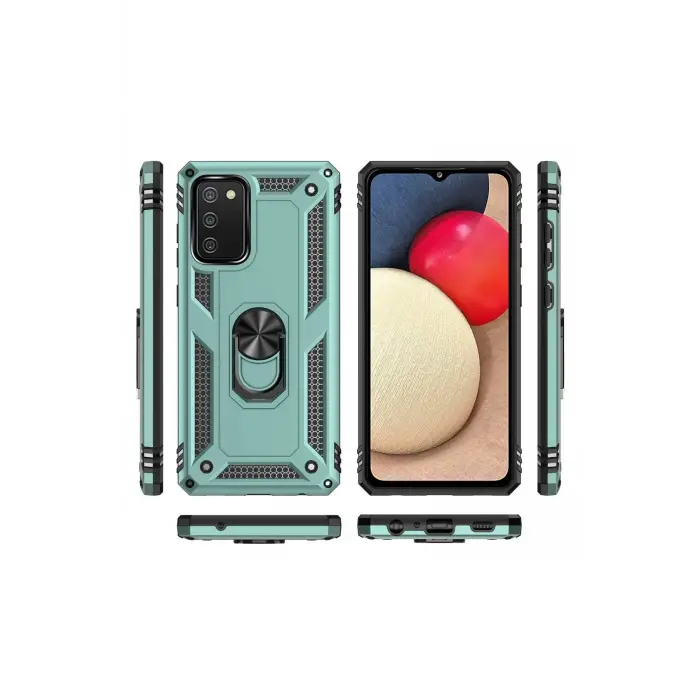 Newface Samsung Galaxy A02S Kılıf Sofya Yüzüklü Silikon Kapak - Yeşil