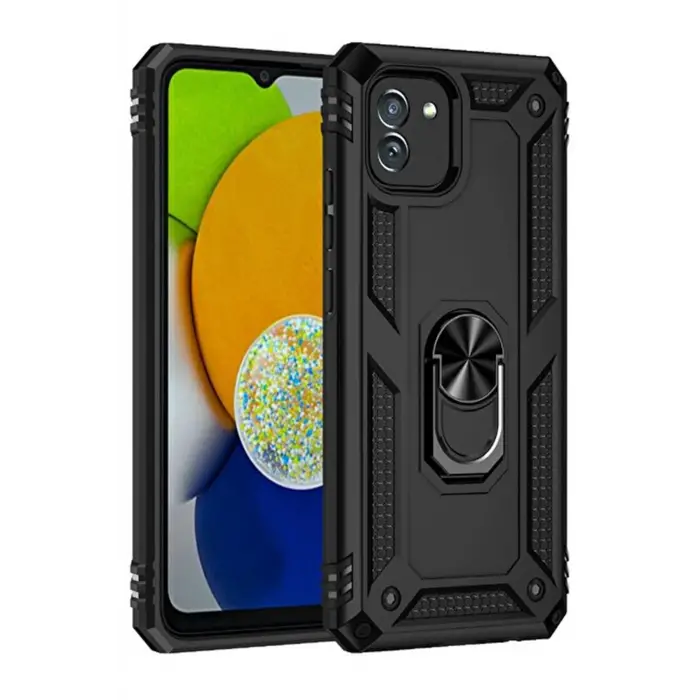 Newface Samsung Galaxy A03 Kılıf Sofya Yüzüklü Silikon Kapak - Siyah