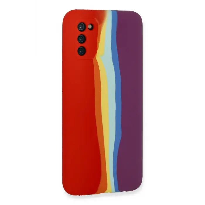 Newface Samsung Galaxy A03S Kılıf Ebruli Lansman Silikon - Kırmızı-Mor