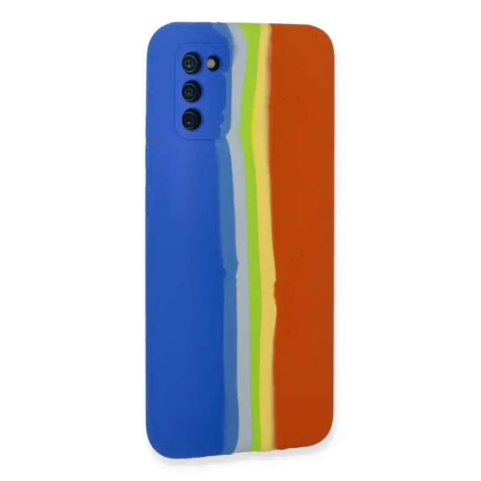 Newface Samsung Galaxy A03S Kılıf Ebruli Lansman Silikon - Mavi-Turuncu