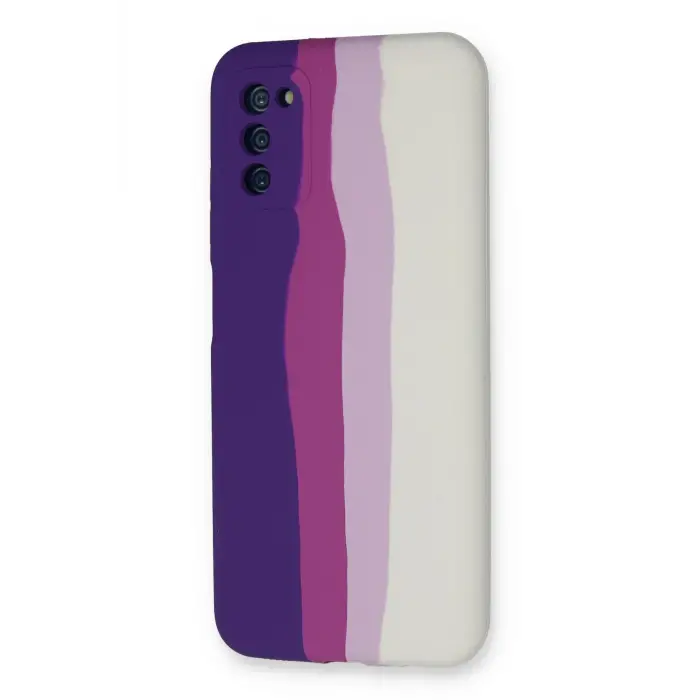 Newface Samsung Galaxy A03S Kılıf Ebruli Lansman Silikon - Mor-Beyaz