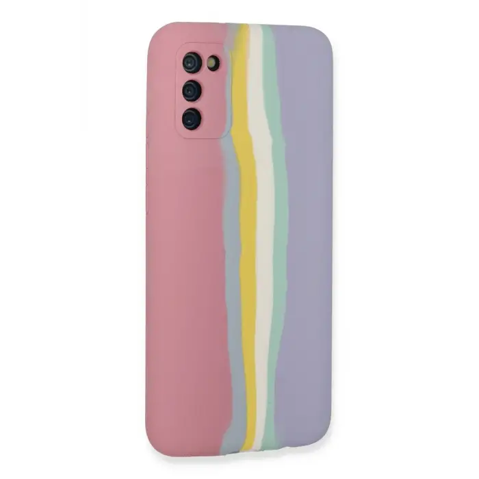 Newface Samsung Galaxy A03S Kılıf Ebruli Lansman Silikon - Pembe-Lila