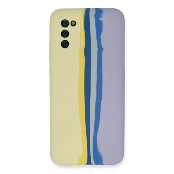 Newface Samsung Galaxy A03S Kılıf Ebruli Lansman Silikon - Sarı-Lila