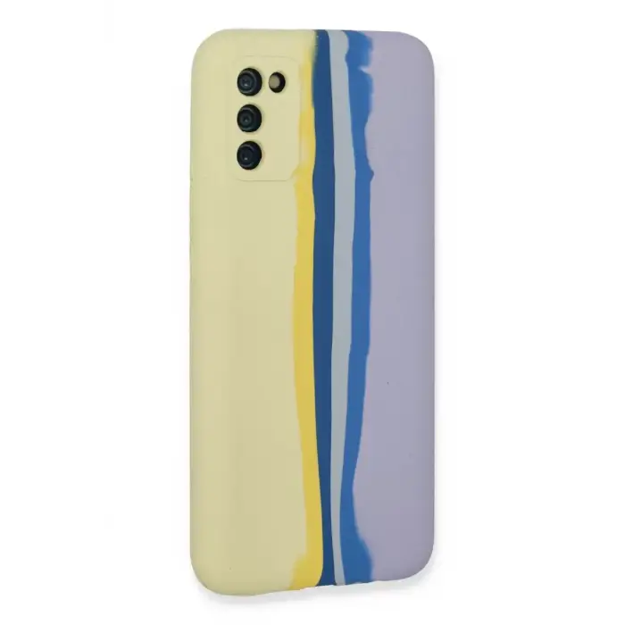 Newface Samsung Galaxy A03S Kılıf Ebruli Lansman Silikon - Sarı-Lila