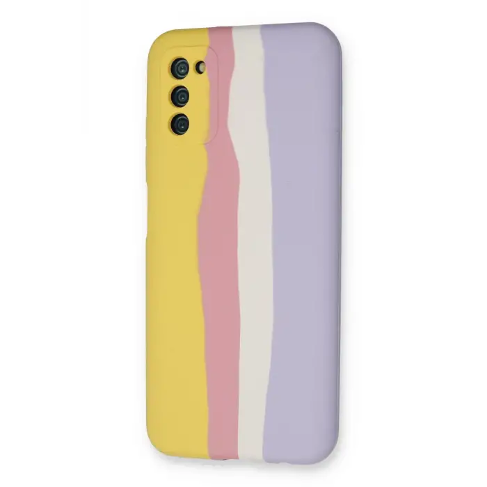 Newface Samsung Galaxy A03S Kılıf Ebruli Lansman Silikon - Sarı-Mavi