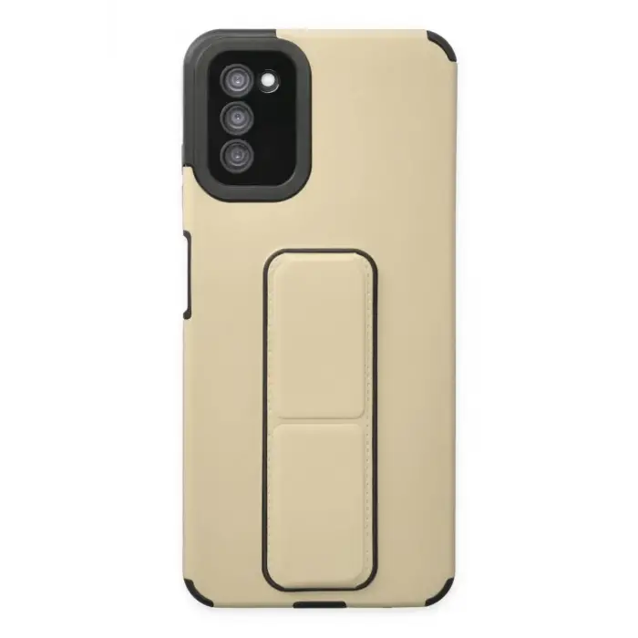 Newface Samsung Galaxy A03S Kılıf Mega Standlı Silikon - Gold