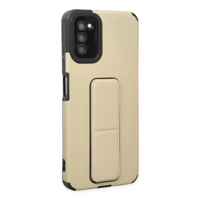 Newface Samsung Galaxy A03S Kılıf Mega Standlı Silikon - Gold