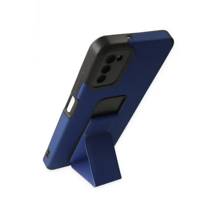 Newface Samsung Galaxy A03S Kılıf Mega Standlı Silikon - Mavi