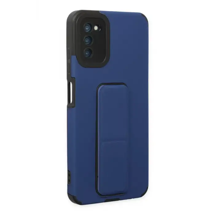 Newface Samsung Galaxy A03S Kılıf Mega Standlı Silikon - Mavi
