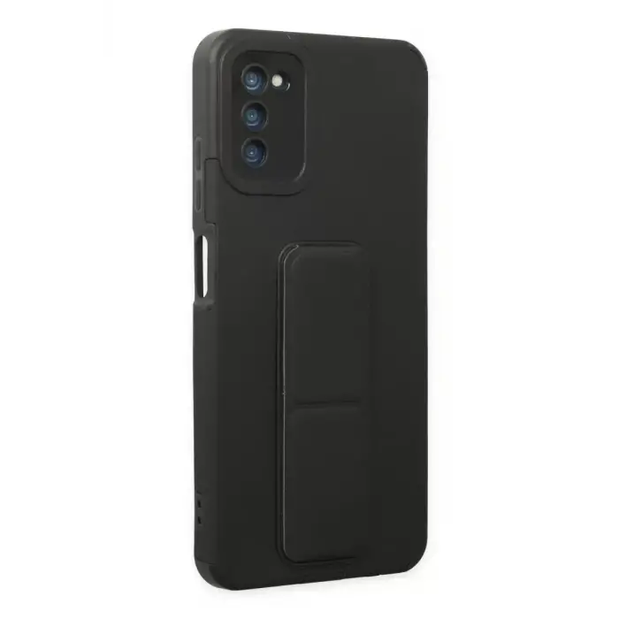 Newface Samsung Galaxy A03S Kılıf Mega Standlı Silikon - Siyah