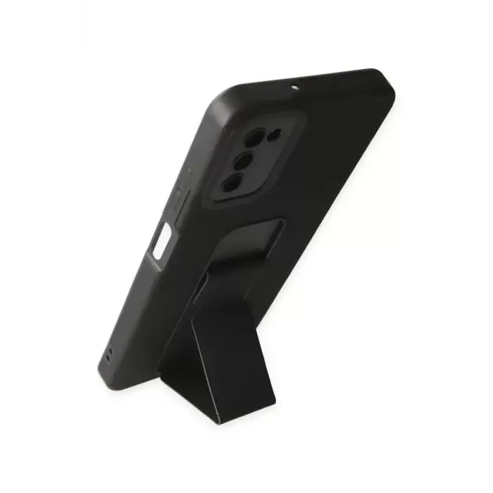 Newface Samsung Galaxy A03S Kılıf Mega Standlı Silikon - Siyah