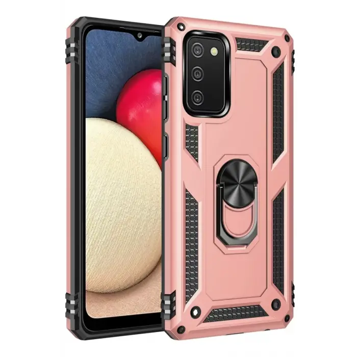 Newface Samsung Galaxy A03S Kılıf Sofya Yüzüklü Silikon Kapak - Rose