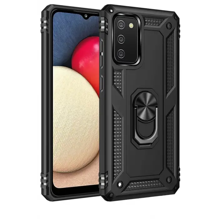 Newface Samsung Galaxy A03S Kılıf Sofya Yüzüklü Silikon Kapak - Siyah