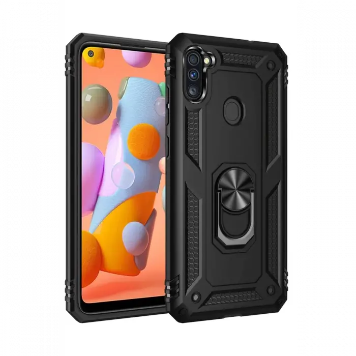 Newface Samsung Galaxy A11 Kılıf Sofya Yüzüklü Silikon Kapak - Siyah